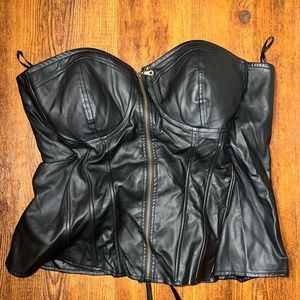 Black faux leather corset